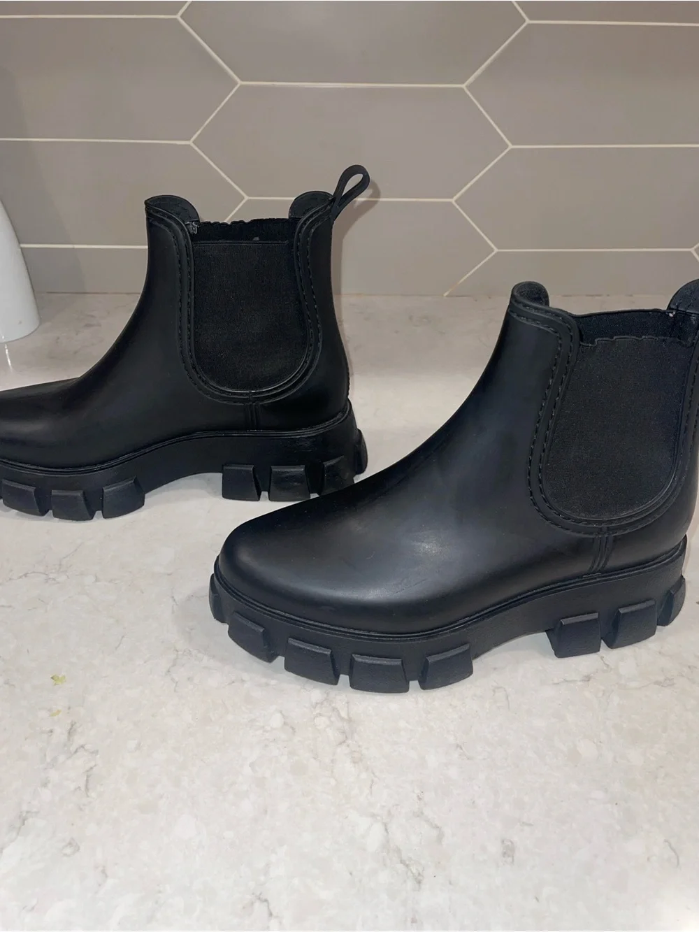 Jeffrey Campbell Black Lug-Sole Chelsea Booties